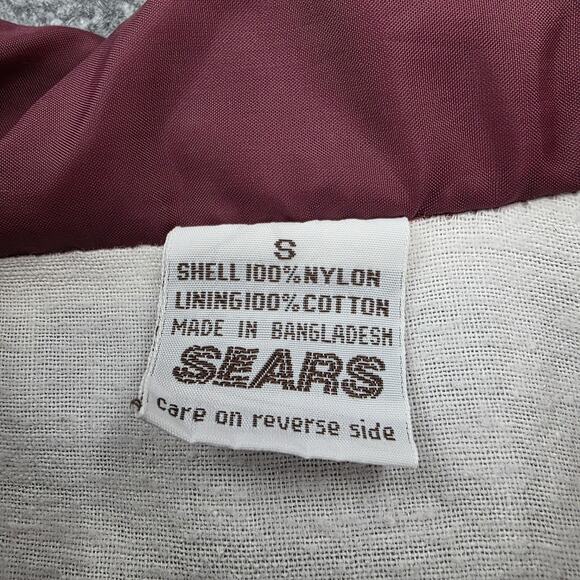 Vintage Sears Jacket Mens Small Maroon Nylon Coaches Lined Snap Front 90s Street - Picture 2 of 16